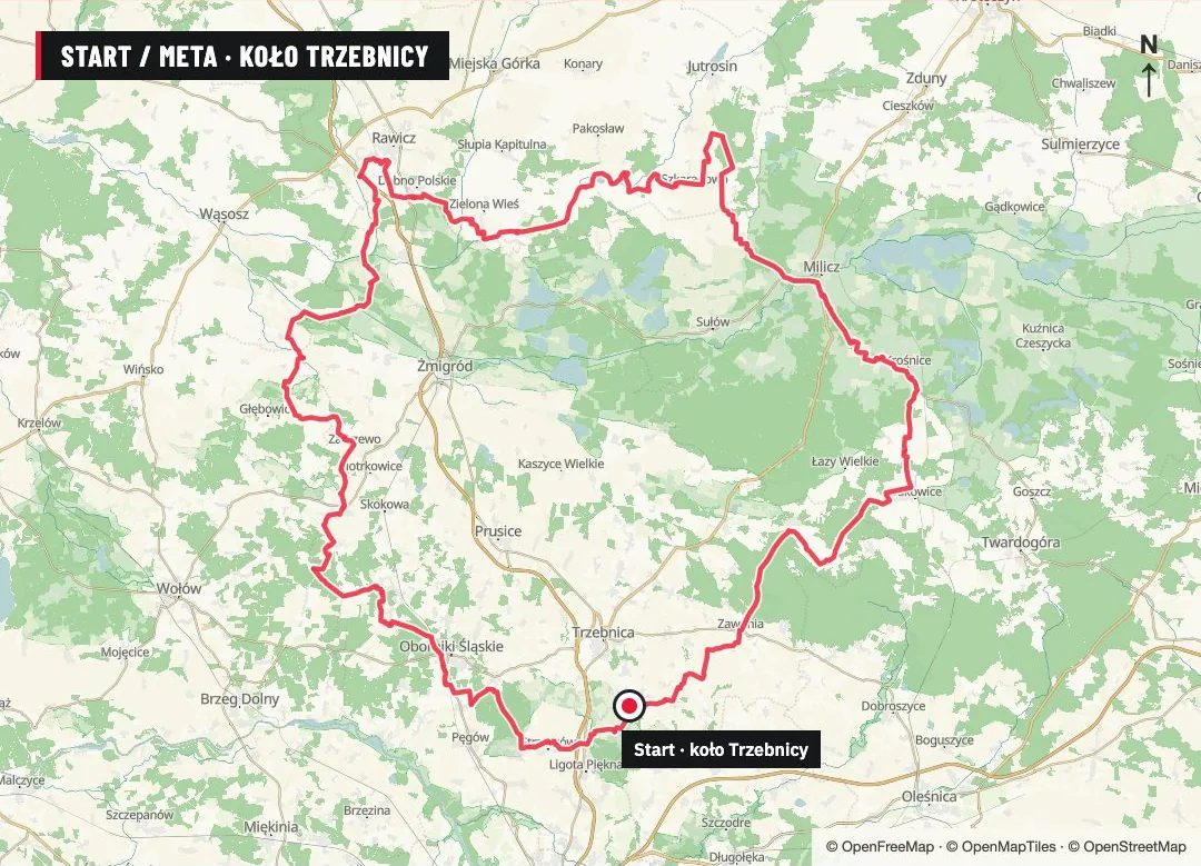 Mapa trasy GPX adventure: Dolny Śląsk · Trzebnica–Żmigród, 187,1 km, start i meta
