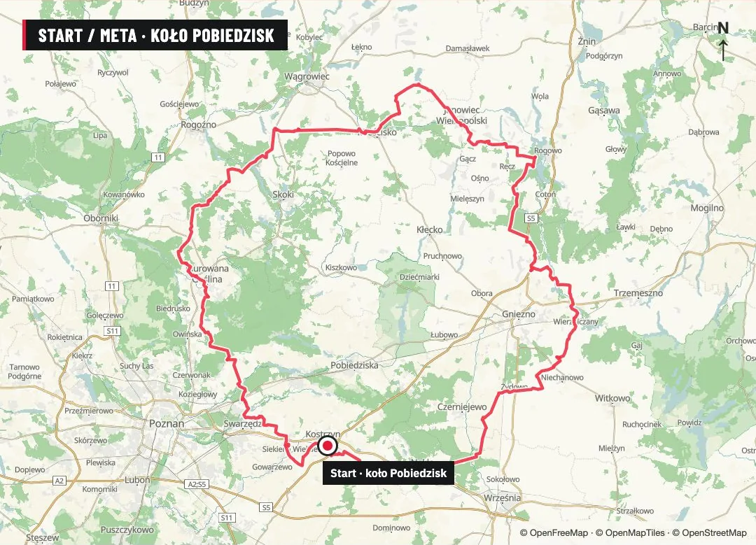 Mapa trasy GPX adventure: Wielkopolska · Pobiedziska–Gniezno, 205,3 km, start i meta